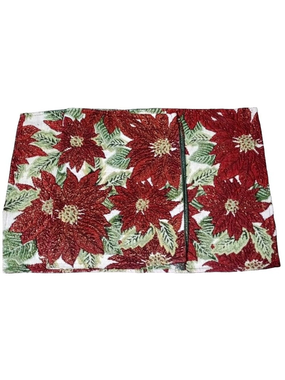 2 Christmas Decor Placements Tapestry Poinsettia Jacquard Red Gold Woven
